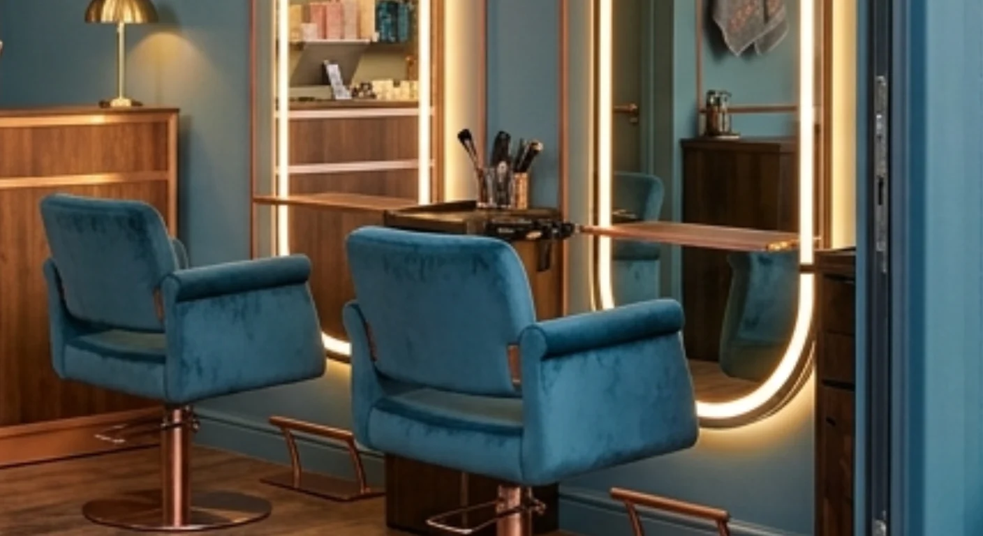Salon Beauté — intérieur tons bleus